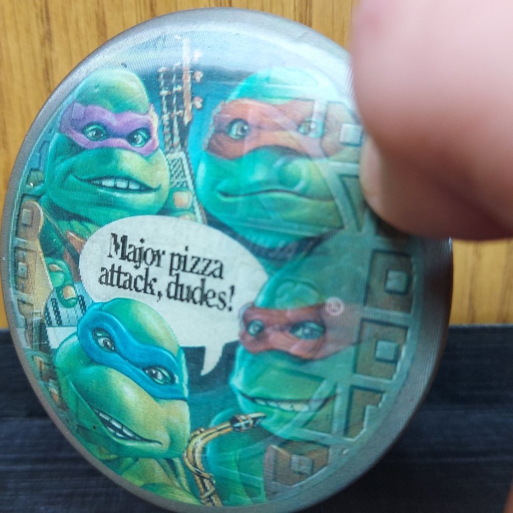 TMT VTG 3” 1980s Pizza Hut TEENAGE MUTANT NINJA TURTLES Lenticular Pin Button